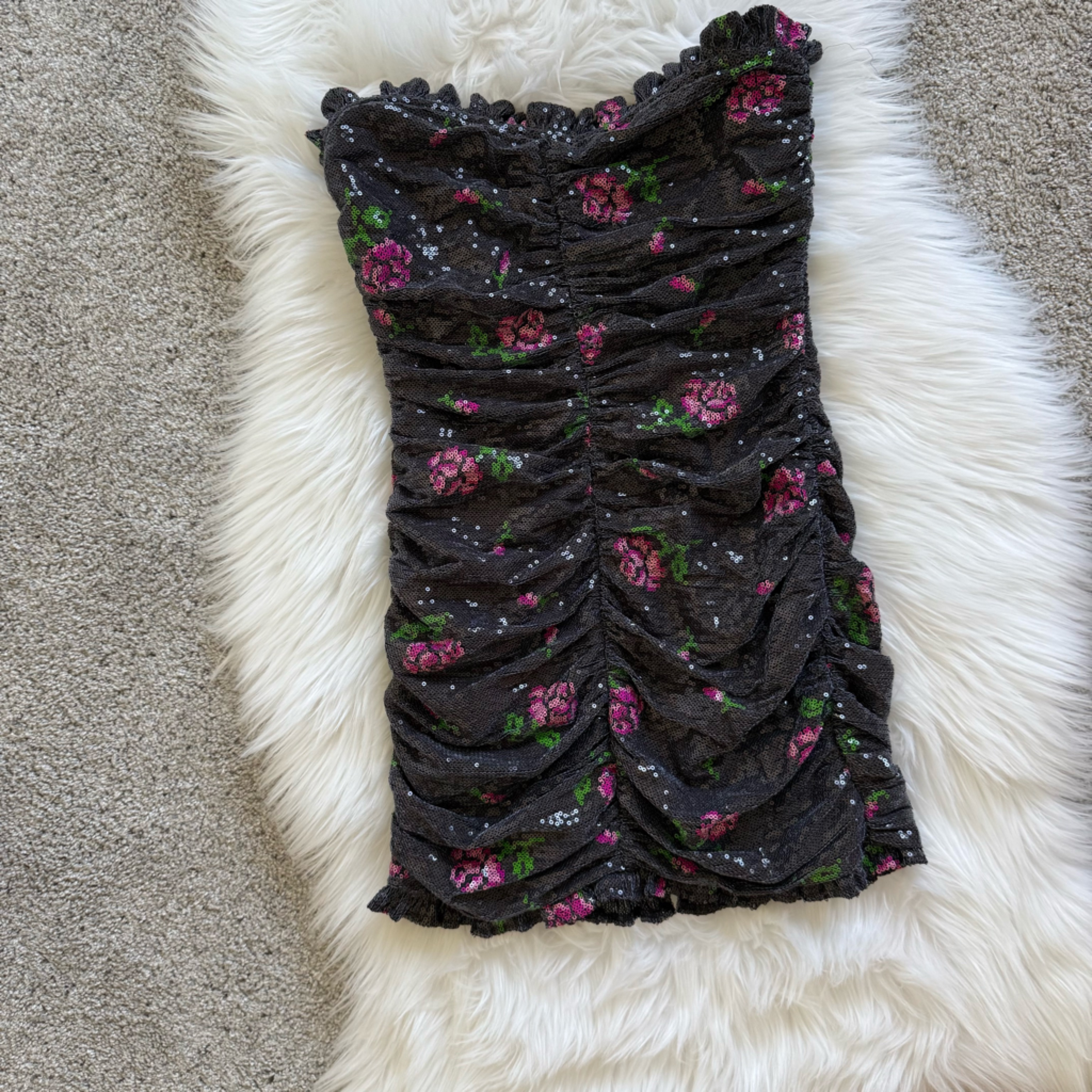 For Love And Lemons Black Sequin Ruffle Top